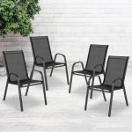 4 Pack Brazos Series Black Outdoor Stack Chair - Image 2